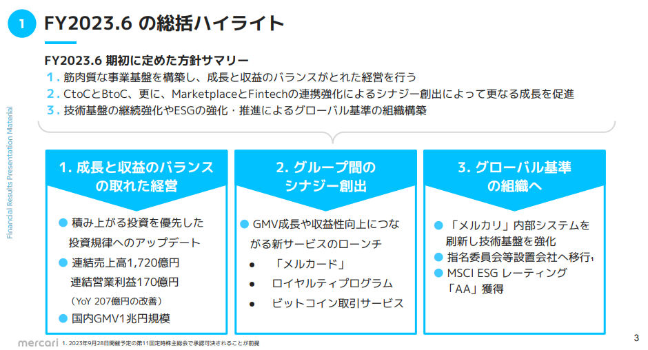 株式会社メルカリ｜決算説明資料の総括ハイライト