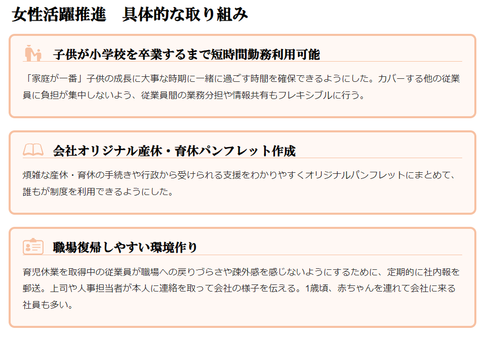 女性活躍推進の具体的な取り組み記載画像